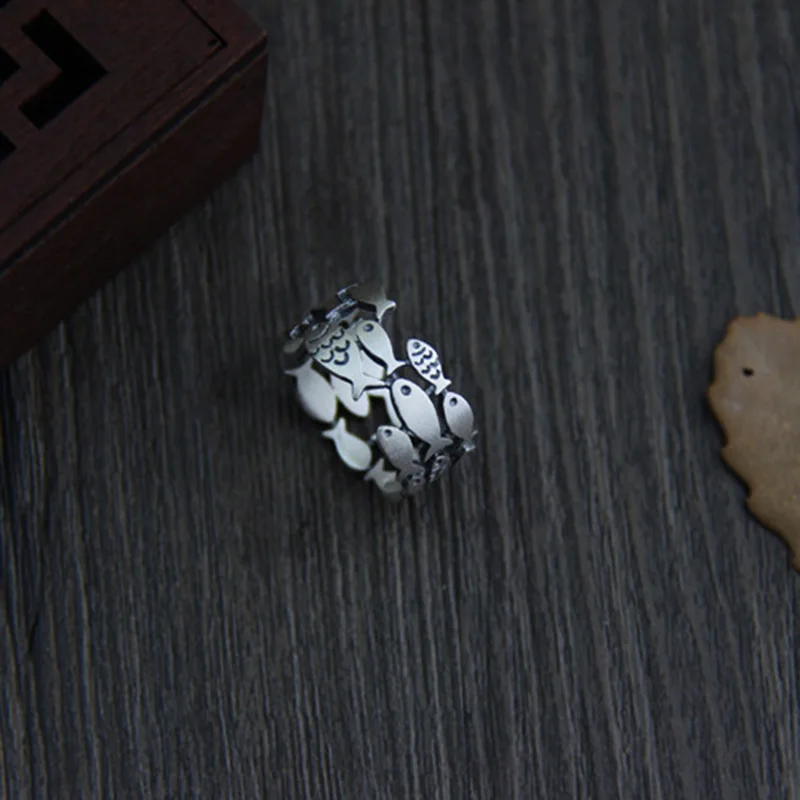 Три ряда полые плавающие рыбки кольцо животное гарантированное 925 пробы