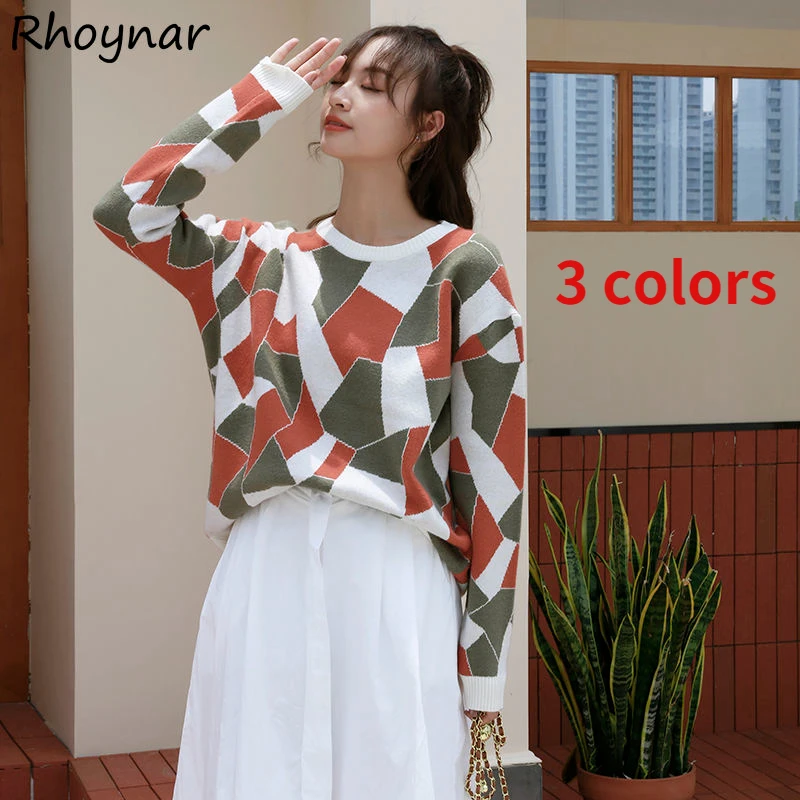 

Пуловеры женские, 3 цвета, осенний свитер с круглым вырезом, элегантная Дизайнерская одежда в стиле преппи, повседневная Праздничная Эстети...