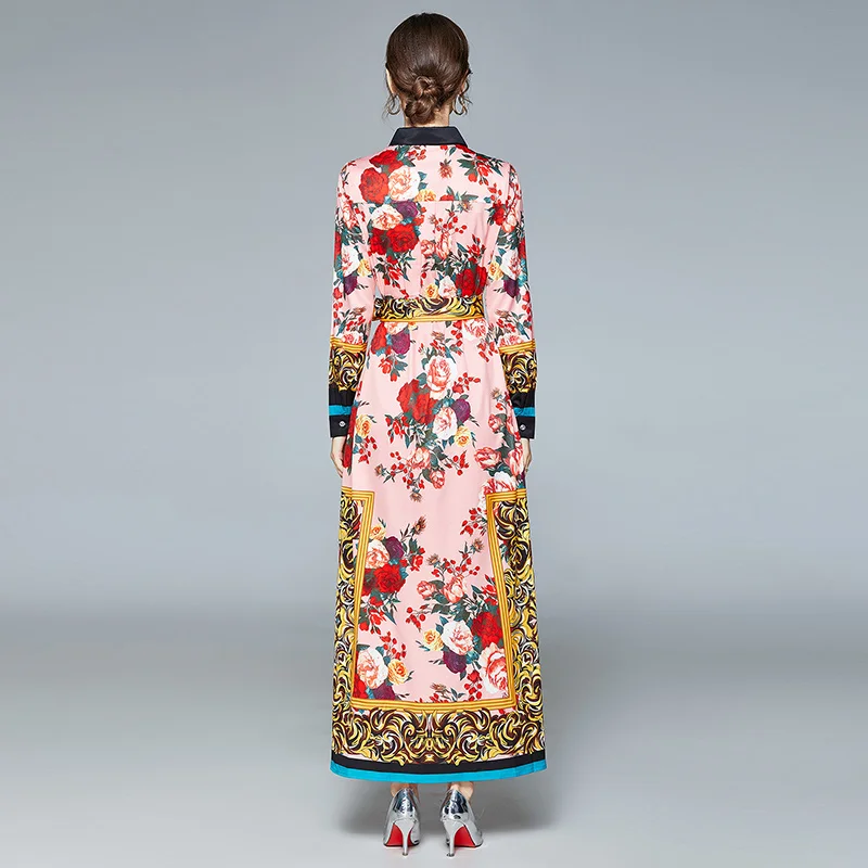 

Spring and Autumn New Women's Casual Loose Lace Printed Long-Sleeve Long Dress