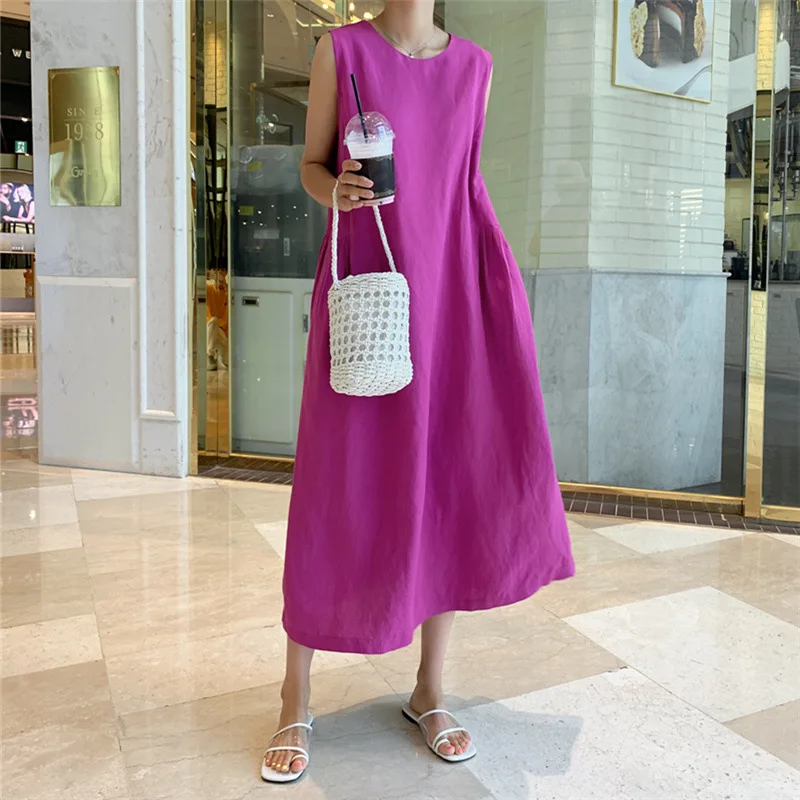

Женское однотонное льняное платье без рукавов SuperAen, из хлопка и льна фиолетового цвета, свободного кроя, лето 2021
