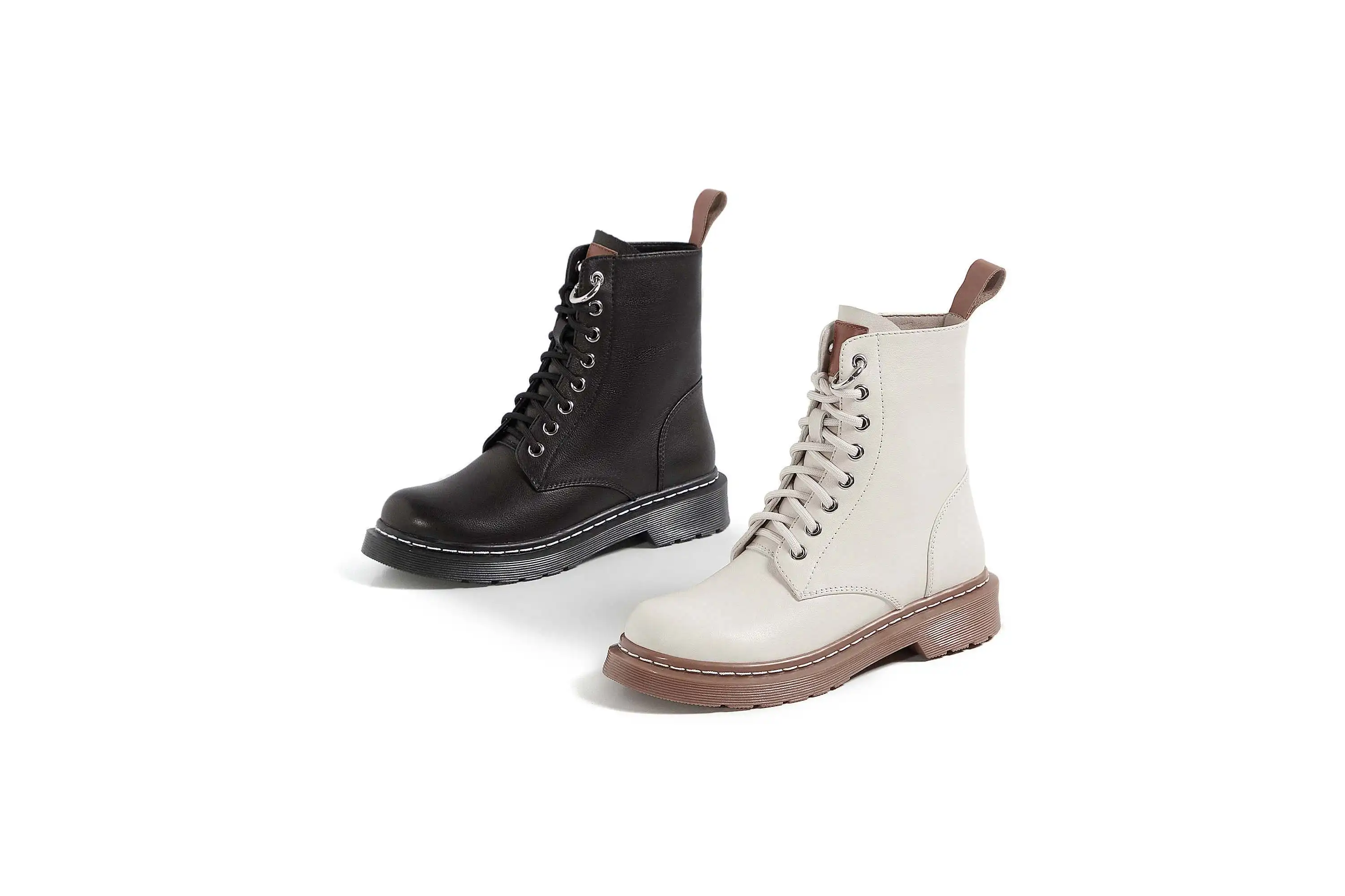 Harga Krazing Pot Besar Sepeda Motor Ukuran Sepatu Kulit Asli Cross-tied Ujung Bulat Tebal Tumit Rendah Renda Keren Gadis Semata Kaki L26