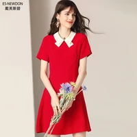 esnewdon peter pan collar bow zipper knee length preppy style a line dress for women red plus size clothing for women maxi dress
