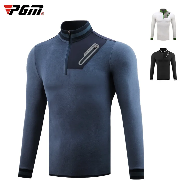 Autumn Winter PGM Mens Golf Shirts Outdoor Keep Warm Fleece Jacket Windproof Long Sleeve T-shirt Zipper Sportswear M-XXL D0837