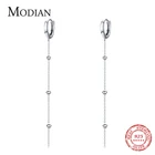 Женские Висячие серьги Modian, изящные длинные висячие серьги из настоящего серебра 925 пробы с подвеской-цепочкой