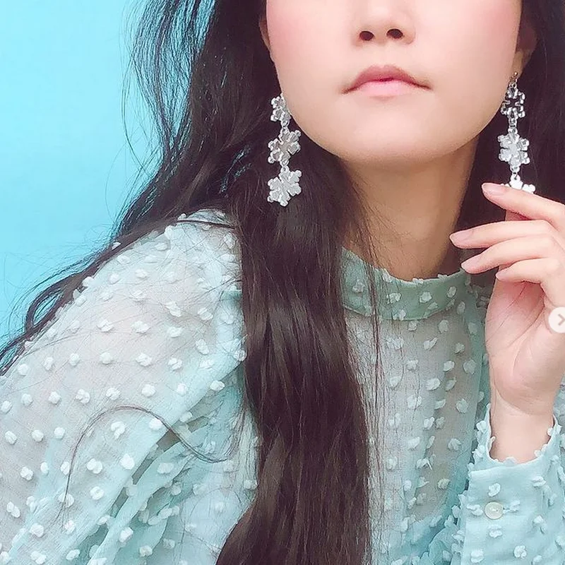Cute Christmas Snowflake Drop Earrings For Women Xmas Silver Color Mirrored Acrylic Dangle Gift |
