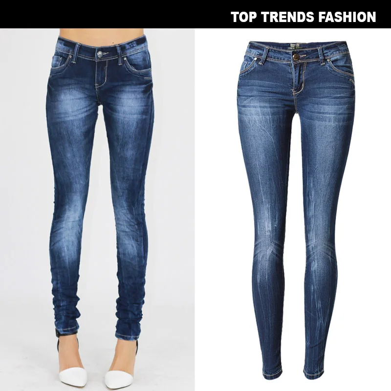 

Spring European and American popular women's dress tie rinse water low waist slim elastic jeans Leggings are big size