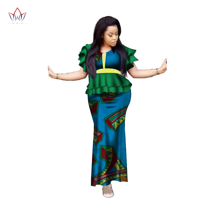 Ladies Clothes African Clothes For Women Ruffle Top And Skirt Set Bazin Riche Africa Dashiki Plus Size Clothing For Women WY3755