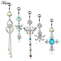 miqiao 1 set piercing jewelry bow knot cross tassel five piece retro belly button ring hot sale