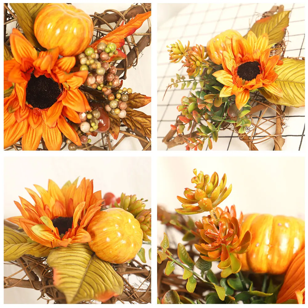 Искусственный цветок 30 см Осенний венок с деревянной звездой Подсолнухи