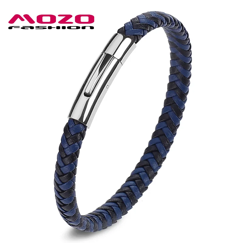SY501-LH Mozo Fashion Для мужчин браслеты с подвесками Браслеты кожаный жгут синего цвета Смешанная плетеный браслет простые Стиль панк Человек Классический Серебряные ювелирные изделия 501 - Окраска металла: SY501-LH
