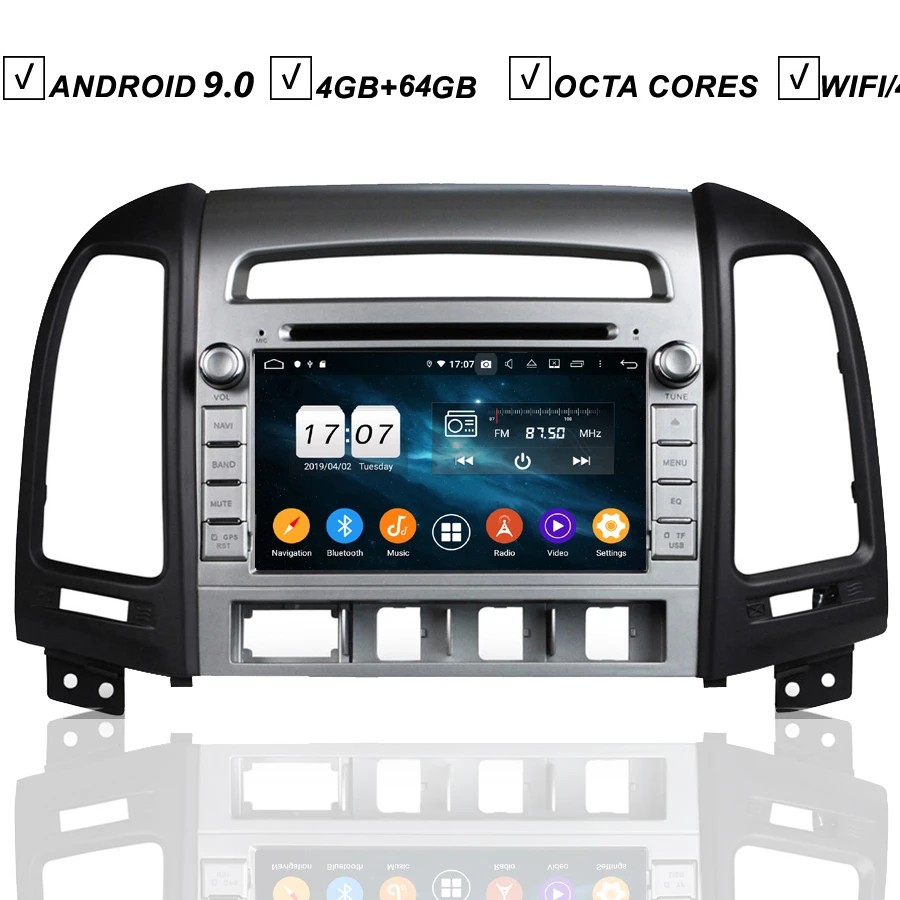 Android 9 0 автомобильный DVD GPS плеер для HYUNDAI Santa Fe SantaFe радио 4 + 64 Bluetooth DAB Mirror Link Wifi 1024*600