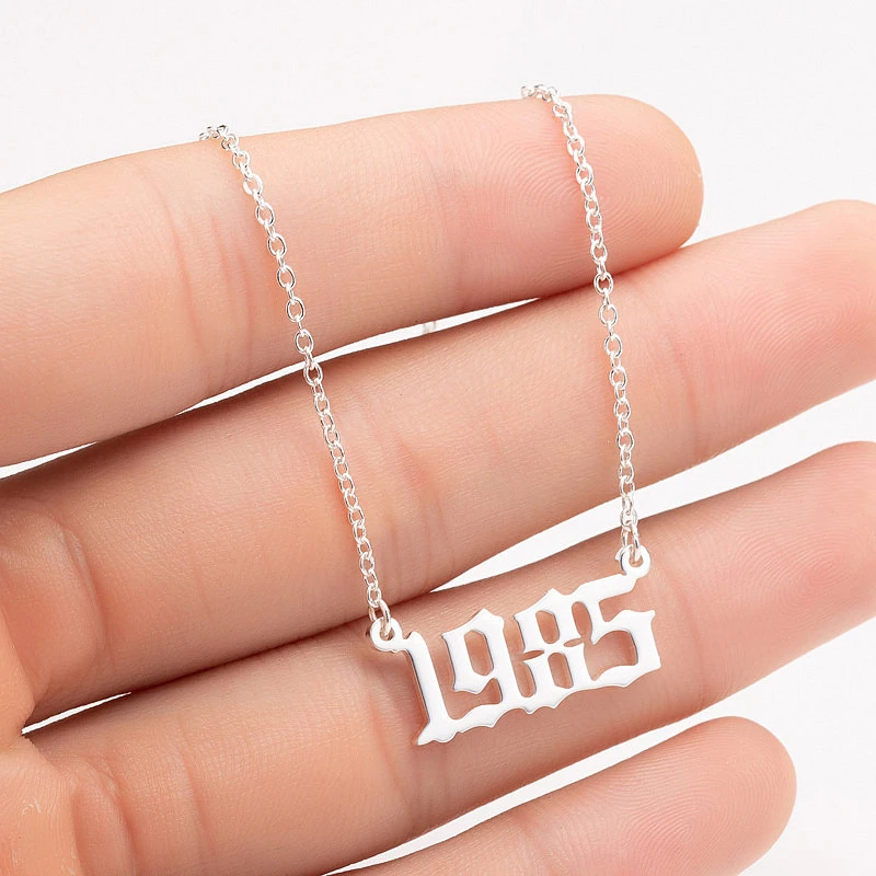

Fashion Year Number Necklaces Pendants for Women Men Silver Color Stainless Steel Year 1980-2021 Birthday Anniversaries Gifts