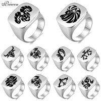leo libra taurus scorpio 12 constellation ring stainless steel zodiac sign rings for men women birthday gift square punk rings