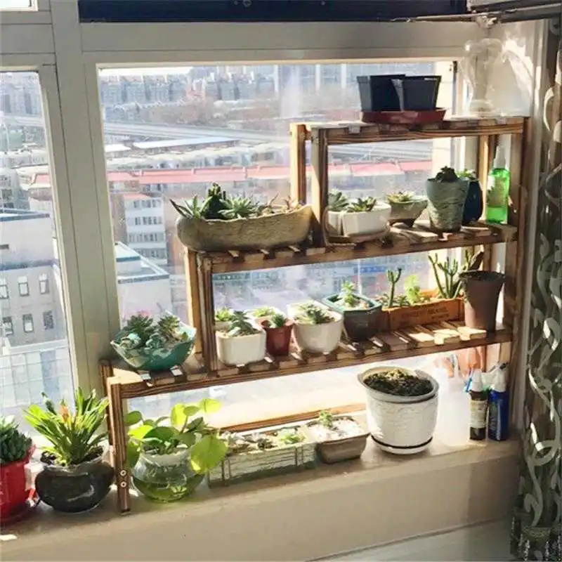 

Para Plantas Wooden Shelves For Varanda Saksi Standi Rak Bunga Balcony Shelf Outdoor Dekoration Plant Rack Flower Stand