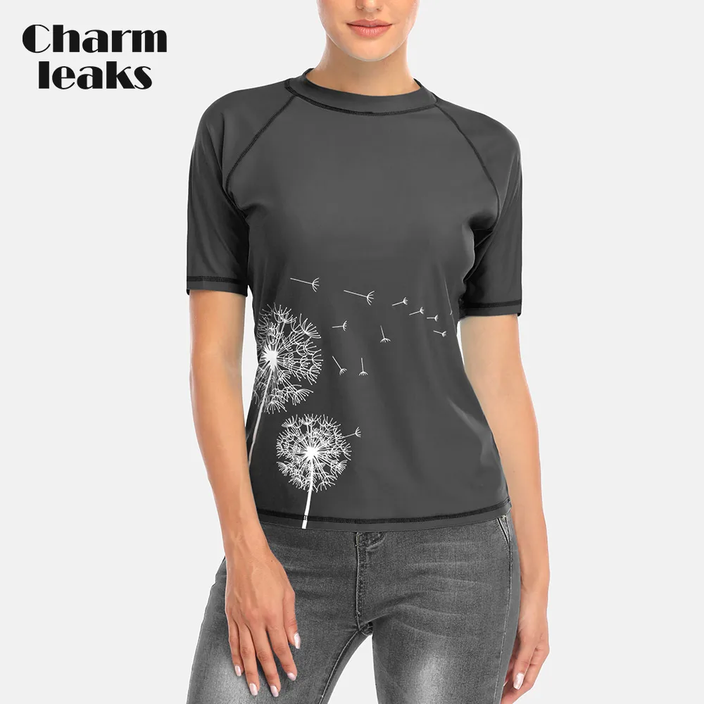 Grey Charmleaks Женский короткий рукав Rashguard купальник с цветочным принтом купальник для серфинга Топ Rashguard UPF50+ рубашка для бега на велосипеде Рубашки - Цвет: Grey