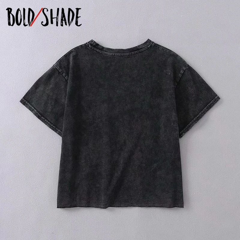 

Bold Shade Streetwear Grunge 90 Fashion Short Sleeve Graphic Print Letter Crop Tees Indie Teen Style Women Vintage Casual Tshirt