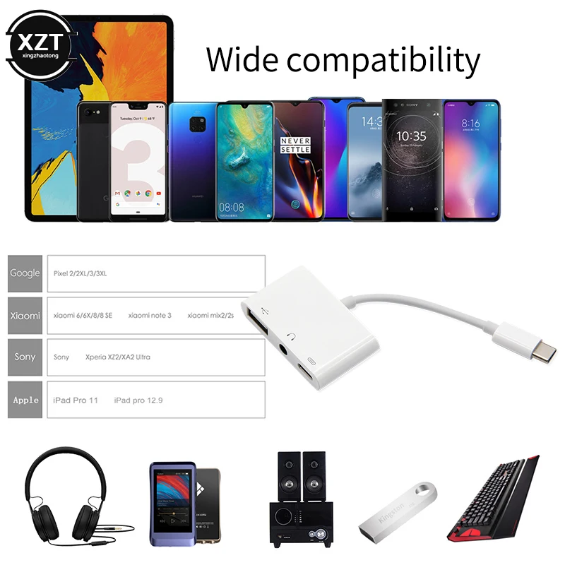 Аудиокабель 3 в 1 с Type-C на 5 мм + адаптер USB OTG кабель для быстрой зарядки конвертер
