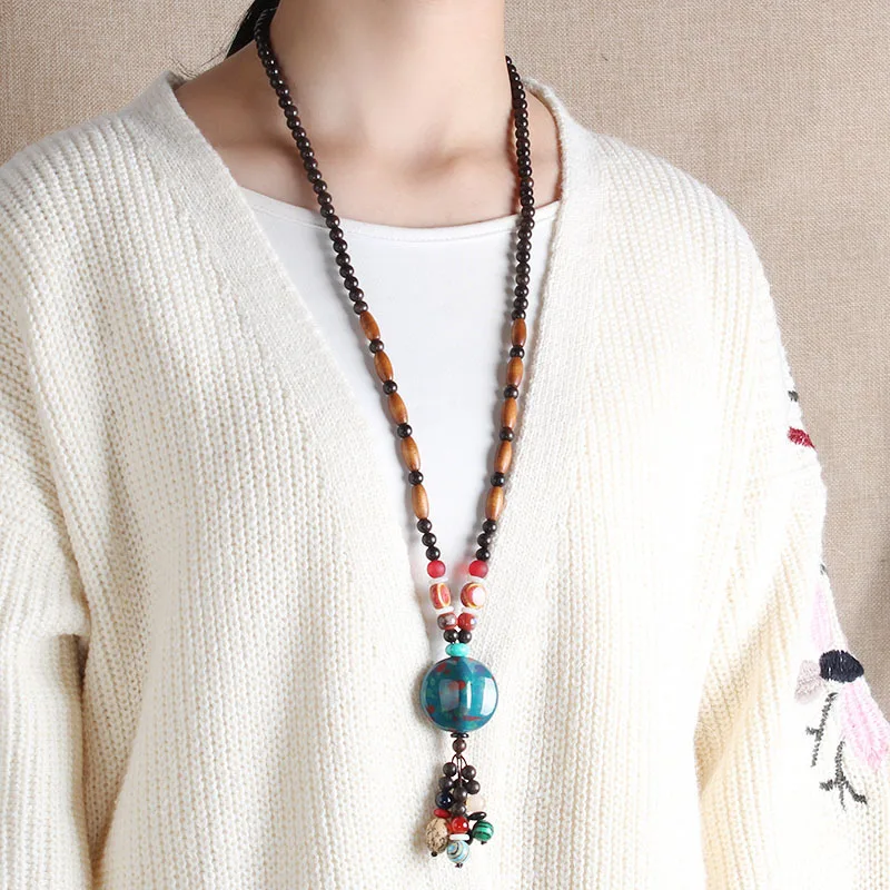 fashion ethnic jewelry ceramic Tibetan silver double fish vintage necklace New women sweater pendants | Украшения и аксессуары