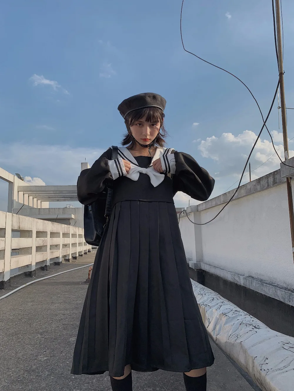 Harajuku матросский воротник темно-синее платье японский Лолита сладкий лук девушка ретро Хлопок Kawaii консервативный стиль платья с длинными рукавами