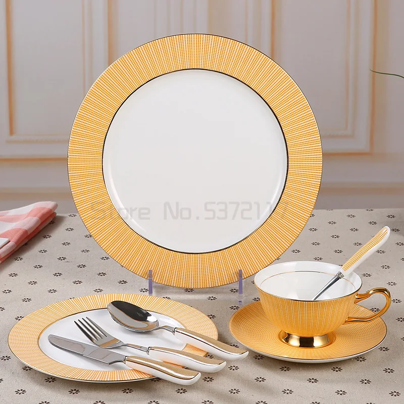 

Europe Pastoral Bone China Tableware Set with Fork Knife Dishes Plates British Royal Advanced Porcelain Meal Cutlery Dinnerware