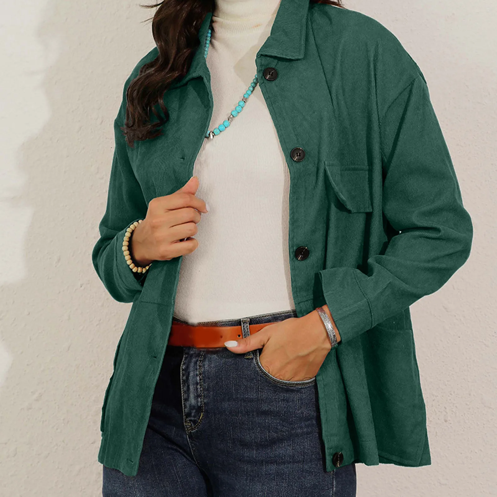 

Fashion Women's Autumn Jackets Turn Down Collar Long Sleeve Jackets For Women Button Up Jackets With Pockets casaco feminino