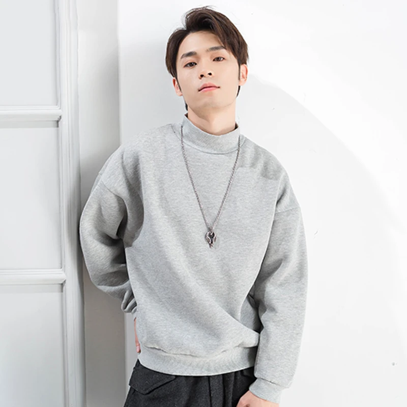 Мужской утепленный бархатный пуловер с капюшоном и высоким воротником