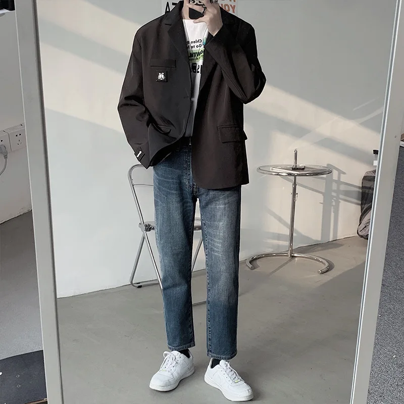 

White Suit Jacket Men's Spring Autumn 2021 Casual Blazer Suits Male Single Button Solid Color Handsome Black Men Blazers Jackets