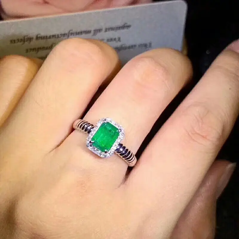 Женское кольцо с натуральным изумрудом MeiBaPJ квадратное драгоценными камнями из