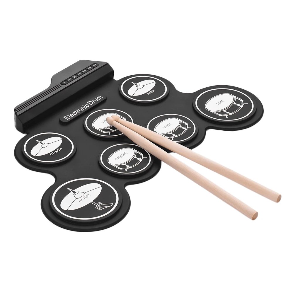 

Digital Electronic Drum Kit Compact Size USB Roll-Up Silicon Drum Set 7 Drum Pads with Drumsticks Foot Pedals Drum Accessories