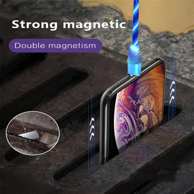 Оптовая продажа СВЕТОДИОДНЫЙ Красочный стример Магнитный кабель Micro USB type C 2.4A