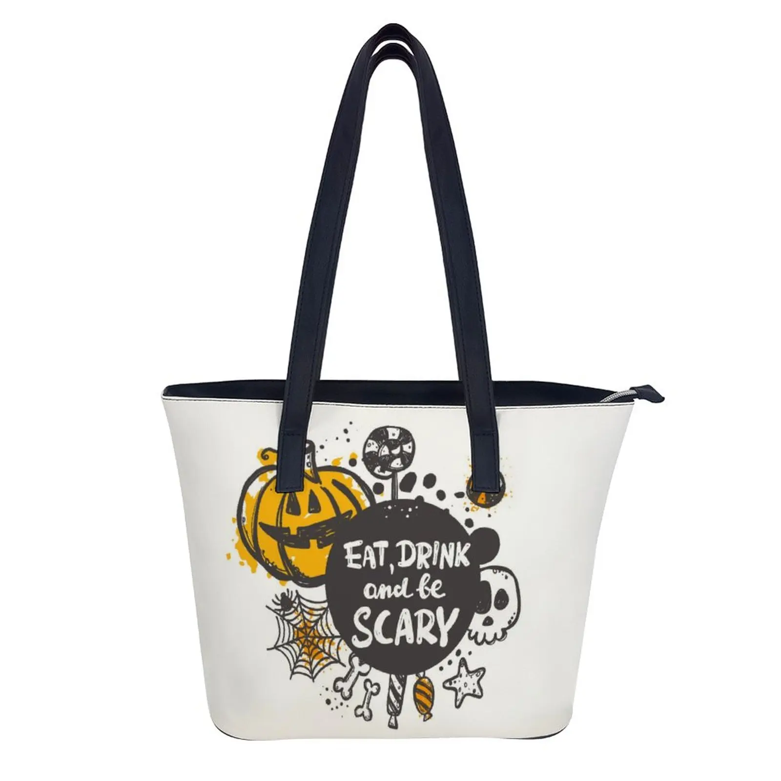 

Halloween Scary Shoulder Bag Pumpkin College Stylish Handbag Student Bulk Handle Leather Shopping Bag