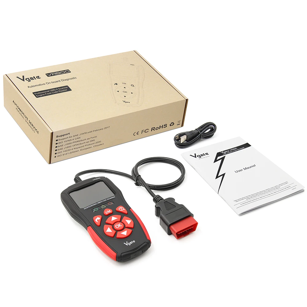 car battery charger price Vgate VR800 OBD2 Scanner Car Diagnostic Auto Scanner Code Reader Scan Tools Automotive With Russian OBD 2 PK AS500 ELM 327 V 1 5 buy car inspection equipment