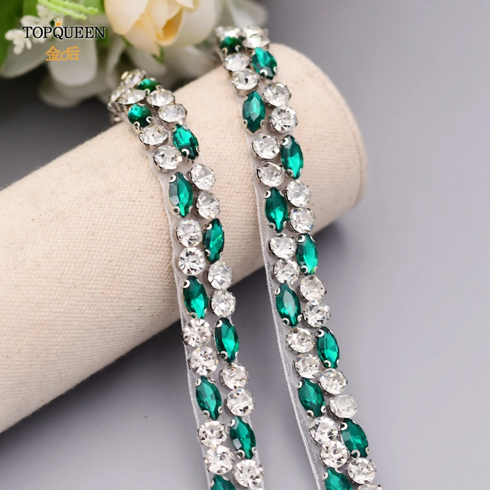 

TOPQUEEN S07 Emerald Bridal Rhinestone Belt Female Chastity Belt Women's Jewel Belt Decorative Belt for Dresses Wedding Belts