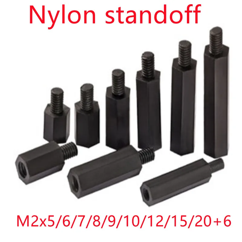 

50 шт. штекер-гнездо M2 * 5/6/7/8/9/10/12/15/18/20 + 6 черный шестигранный нейлоновый промежуточный столб плоская головка нейлоновые пластиковые промежут...