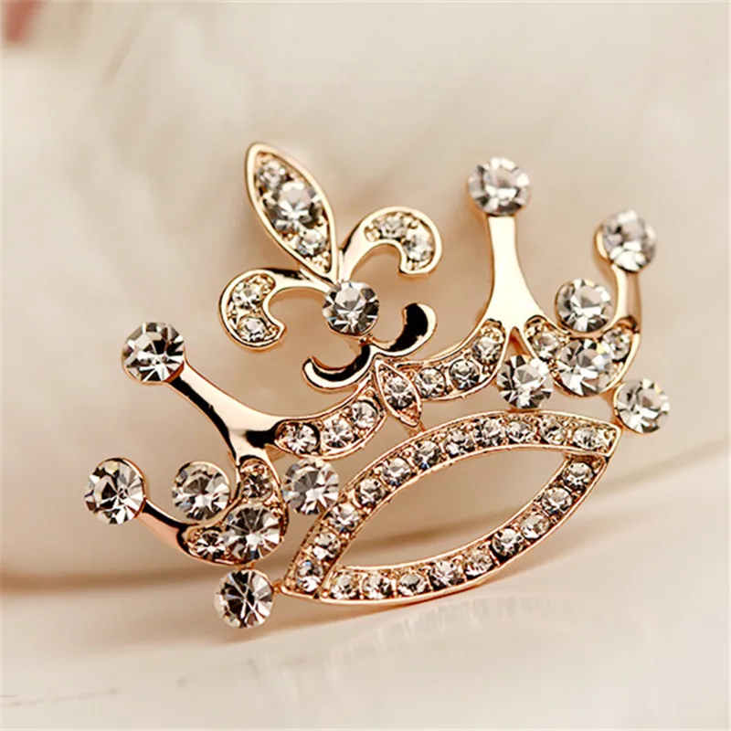 

Fashion color crystal brooch luxury retro gold crown brooch for female zircon mosaic rhinestone pin