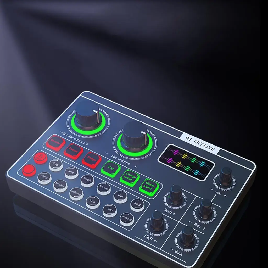 

Professional G7 Live Sound Card Stereo Mixer Sound Effects Board USB Audio Interface 12 Effects Mode for Streaming, Broadcast,
