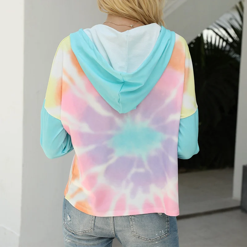 

Autumn Tie-dye Print Long Sleeve Women's Hoodies Hooded Drawstring Female Sweatshirts 2020 New Streetwear Casual Lady Sweatshirt