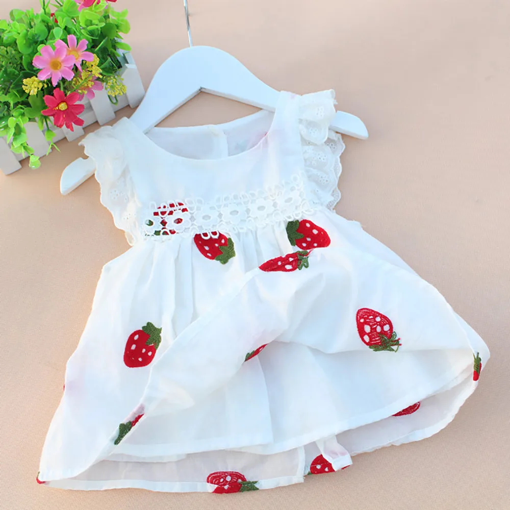 Kids Girl Dress Summer Baby Girls Dresses Floral Strawberry Embroidery Sleeveless Clothing | Мать и ребенок