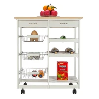 FCH Movable Kitchen Cart Dining Cart  with Two Drawers & Two Wine Racks & Three Baskets White 67 x 37.5 x 76cm