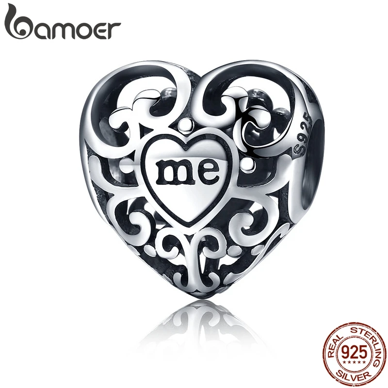 BAMOER, романтические, настоящие, 925 пробы, серебряные, ажурные, ты и я, цветы, листья, бусины, подходят для браслетов и браслетов, сделай сам, ювелирное изделие, подарок SCC145
