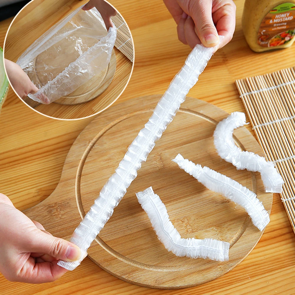 

100pcs Disposable Thick Cling Film Covers Household Food Fruit Preservation Cover Dust-proof Plastic Fresh-keeping Bag Kitchen