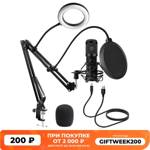 usb microphone with arm e20 condenser computer mic stand with ring light studio kit for gaming youtube video record 2021 upgrade free global shipping