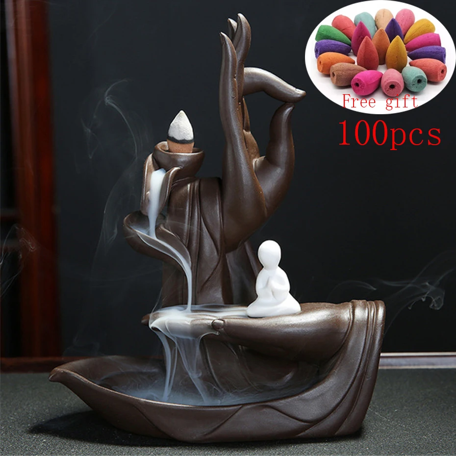 

Beautiful Backflow Incense Burner Living Room Watch Smoke Waterfall Ceramic Home Decor Ornaments Buddhist Incense Home Decor