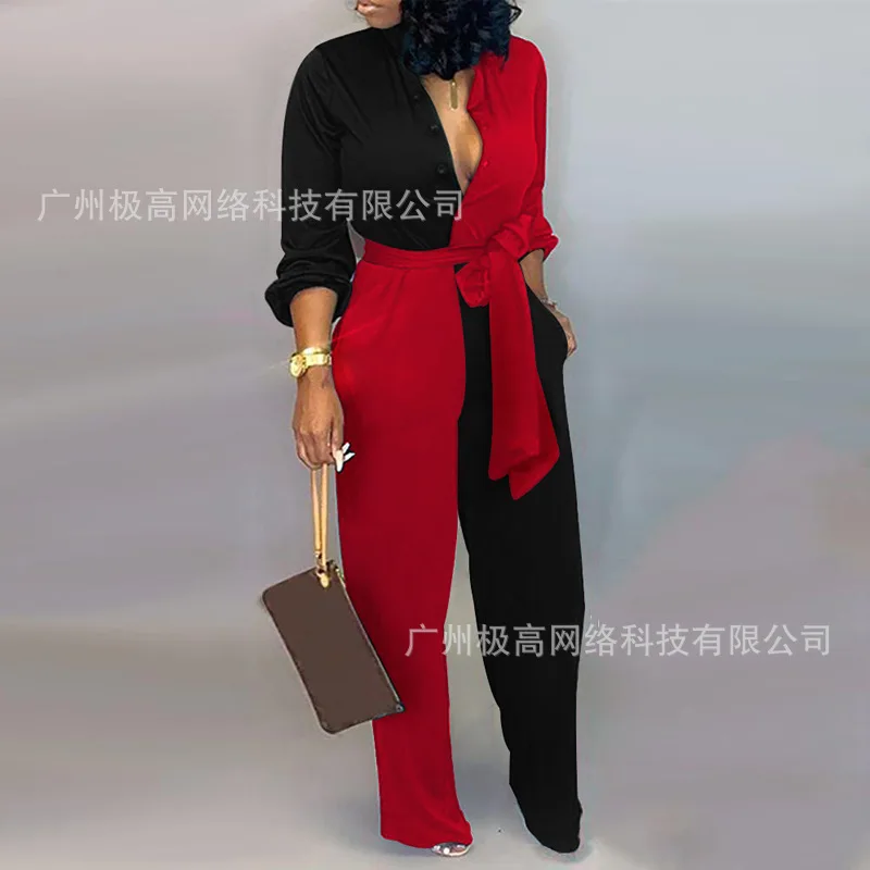 

contrast color jumpsuits women autumn 2021 new fashion with tops and trousers
