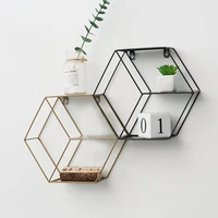 living room geometric shelves nordic style creative wall decoration metal shelf round iron hexagon storage holder rack shelves