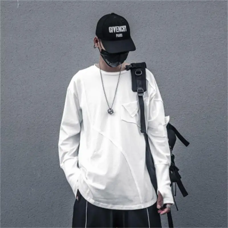 

Autumn new style male personality splicing long-sleeved loose Harajuku style dark street shapeless shapeshifter undershi