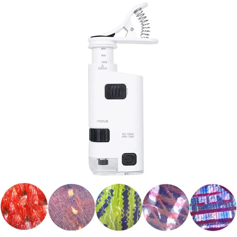 

80-120X Microscope With Phone Clip LED Lamp Magnifier Loup Textile Microscopes