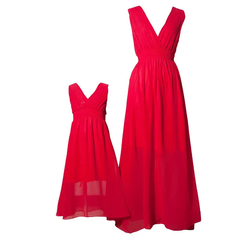 Платье для мамы и дочки Семейные комплекты красное пляжное платье принцессы