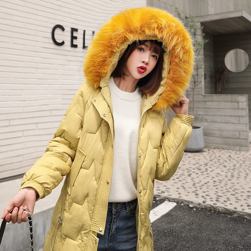 

Down Winter Jacket Women Fur Hooded Parka Long Coats Fur Collar Slim Coat Women Warm Thicken Jaqueta Feminina