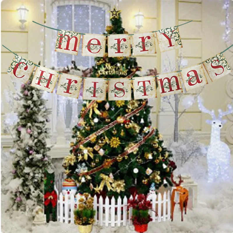 

Merry Christmas Banner Christmas Party Decorations Props Christmas Decorations for Home DIY Paper Hanging Flags